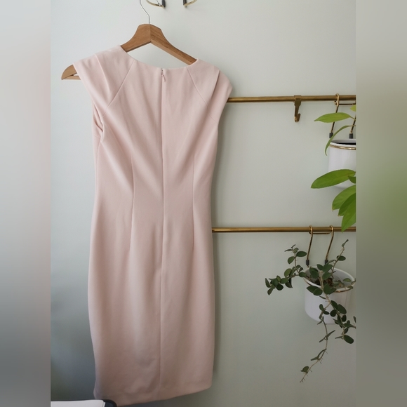 Calvin Klein Blush Pink, Cap Sleeve, Rouched Sheath Dress - Size 2 - Picture 3 of 5